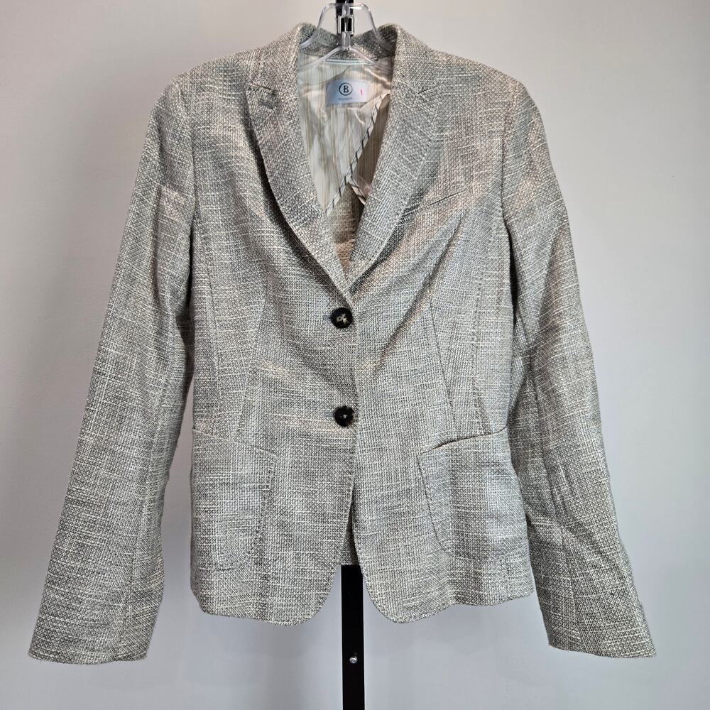 Bogner Adrienne Blazer Gray Metallic Silver‎ Sheen Tweed Career Preppy Cotton 6